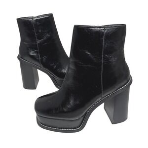Topshop Black Platform Ankle Boot Square Toe Block Heel EU 39 US 8.5 Bratz Style